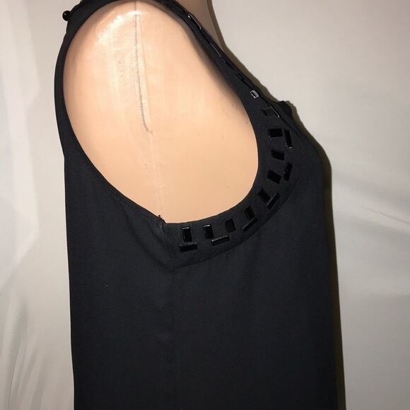 Papaya Women's Black Mesh Front Beaded Keyhole Back Embellished Tank Top Medium - Picture 7 of 7